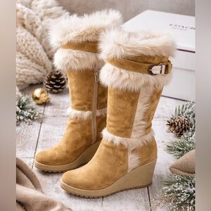 Coach Sharma Suede & Shearling Wedge Boots – Size 8